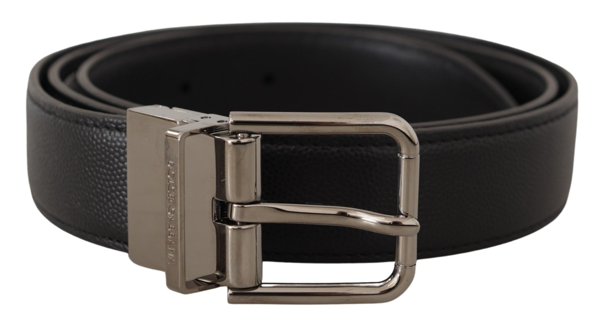 Black Calf Leather Logo Engraved Metal Buckle Belt - 90-cm-36-inches