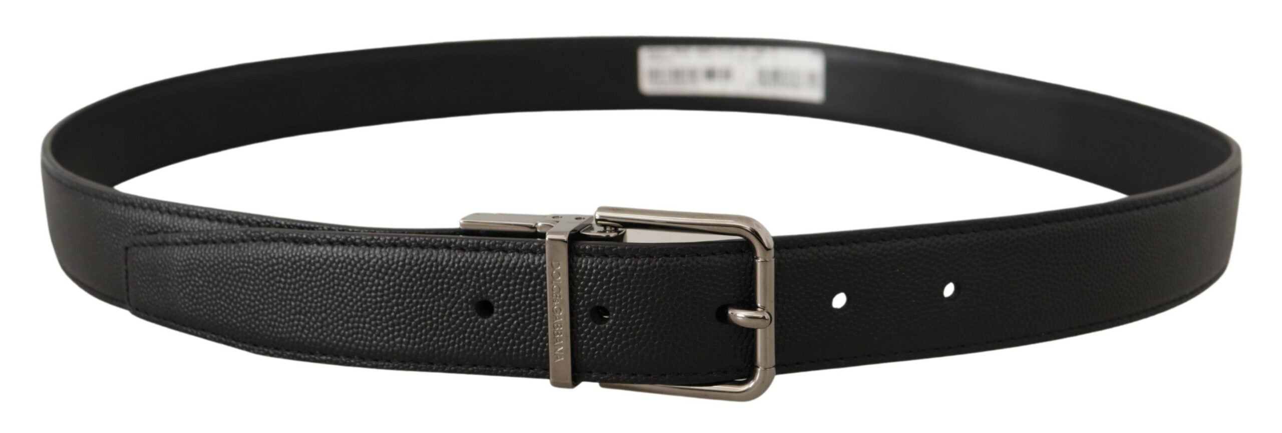 Black Calf Leather Logo Engraved Metal Buckle Belt - 90-cm-36-inches