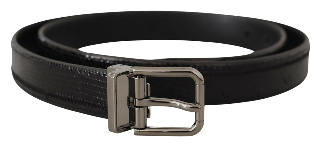 Black Ostrich Exotic Leather Logo Metal Buckle Belt - 90-cm-36-inches