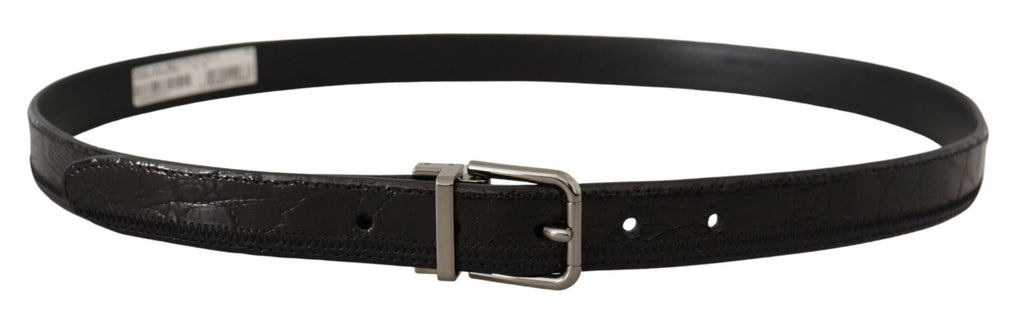 Black Ostrich Exotic Leather Logo Metal Buckle Belt - 90-cm-36-inches