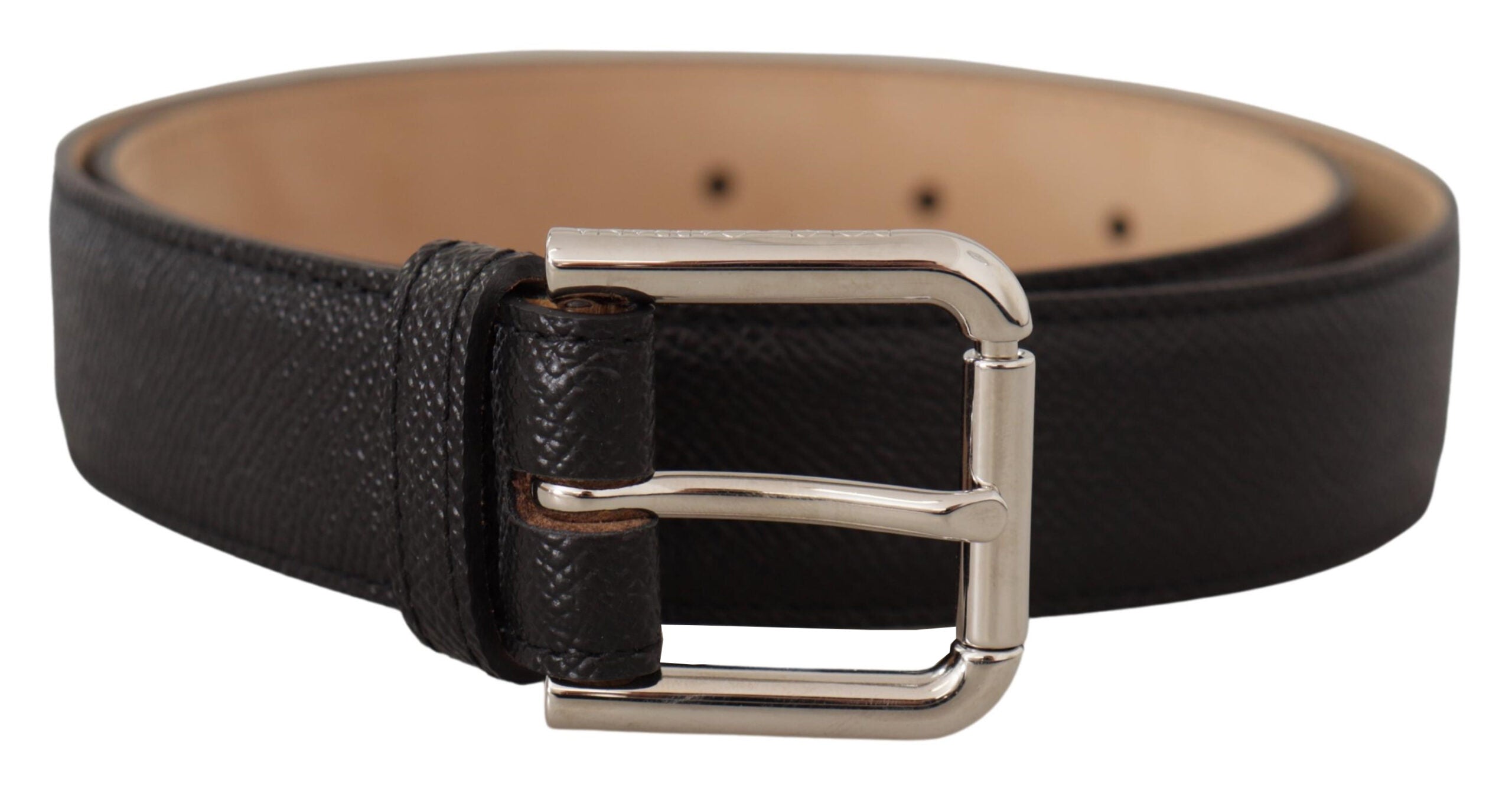 Black Calf Leather Brown Backend Metal Buckle Belt - 75-cm-30-inches