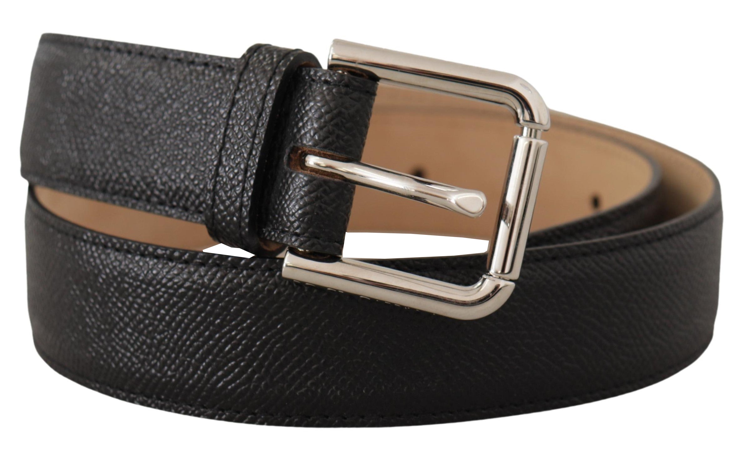 Black Calf Leather Brown Backend Metal Buckle Belt - 75-cm-30-inches