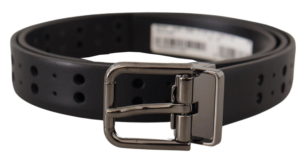 Black Leather Perforated Crown Belt - 90-cm-36-inches