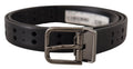 Black Leather Perforated Crown Belt - 90-cm-36-inches