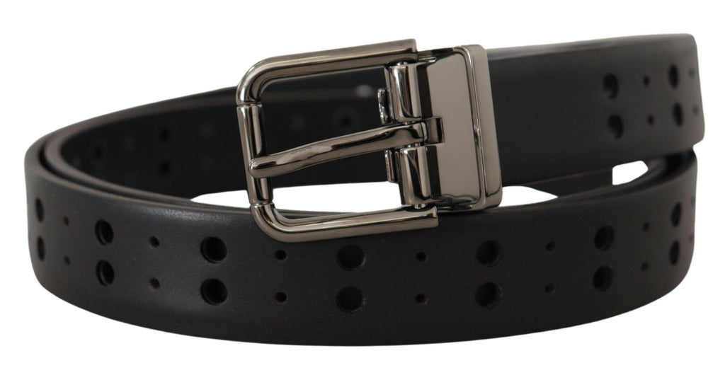 Black Leather Perforated Crown Belt - 90-cm-36-inches