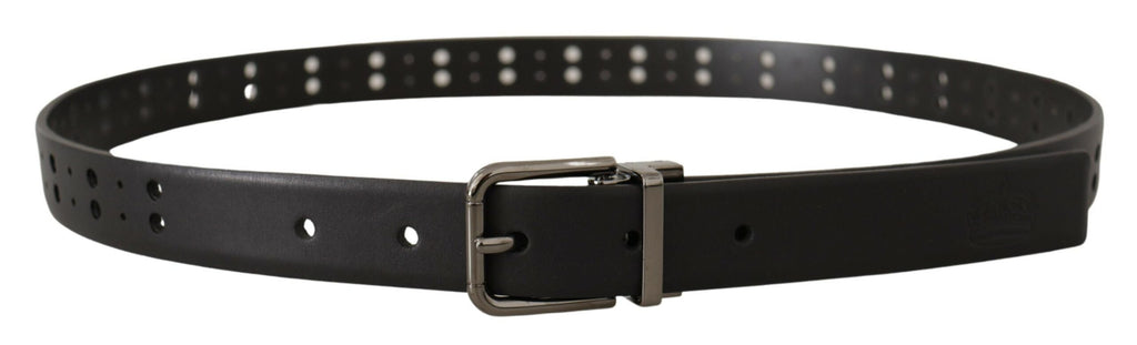 Black Leather Perforated Crown Belt - 90-cm-36-inches