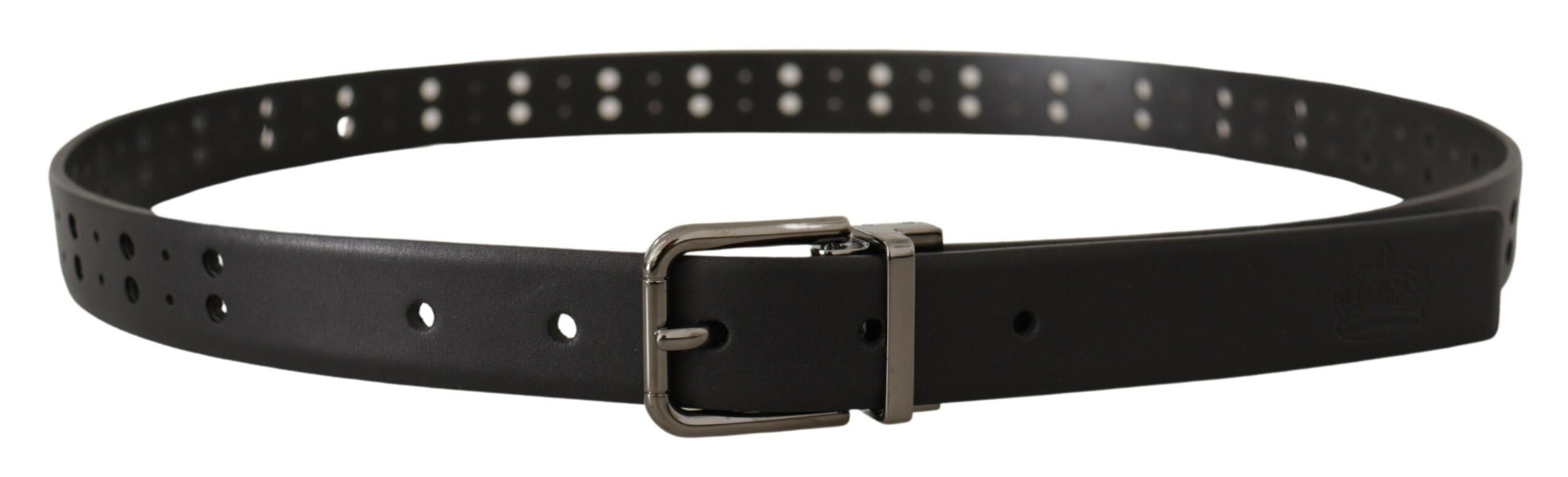 Black Leather Perforated Crown Belt - 90-cm-36-inches