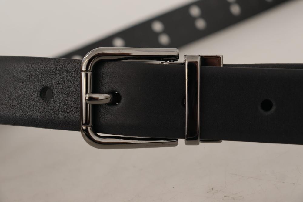 Black Leather Perforated Crown Belt - 90-cm-36-inches