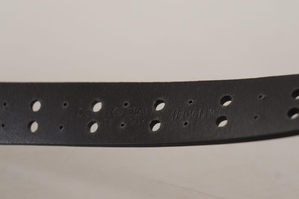 Black Leather Perforated Crown Belt - 90-cm-36-inches