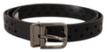 Black Calf Leather Perforated Metal Buckle Belt - 90-cm-36-inches