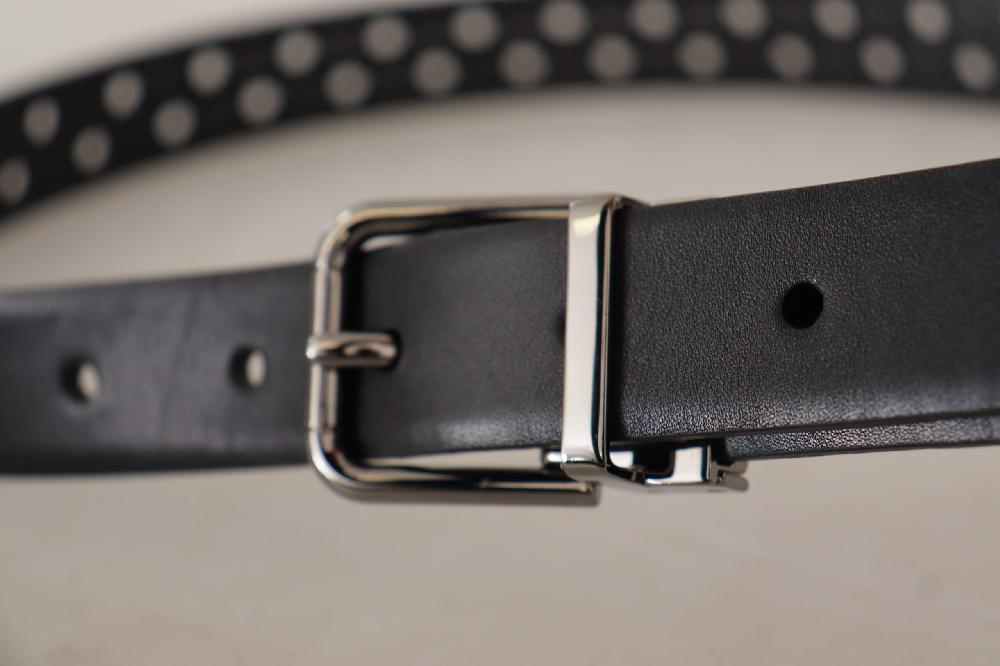 Black Calf Leather Perforated Metal Buckle Belt - 90-cm-36-inches