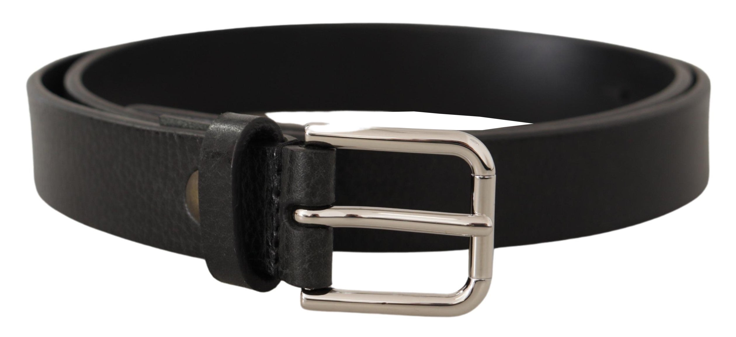 Black Calf Leather Silver Tone Metal Buckle Belt - 80-cm-32-inches