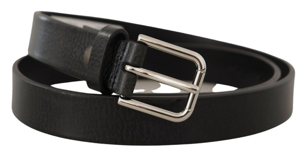 Black Calf Leather Silver Tone Metal Buckle Belt - 80-cm-32-inches
