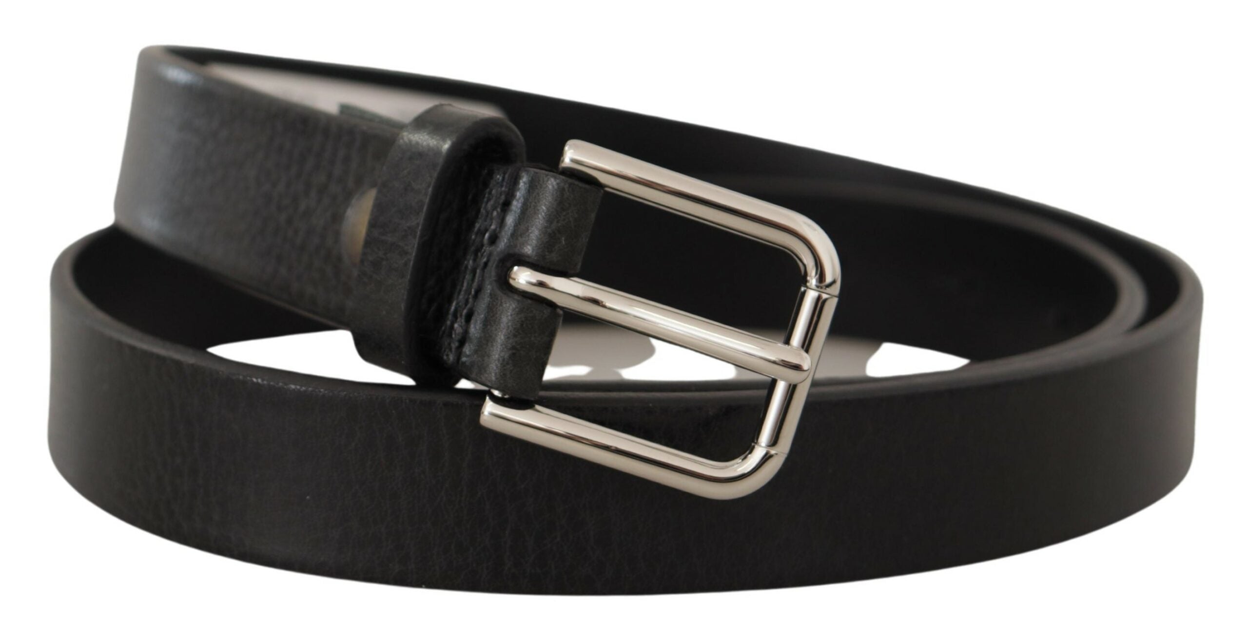 Black Calf Leather Silver Tone Metal Buckle Belt - 80-cm-32-inches