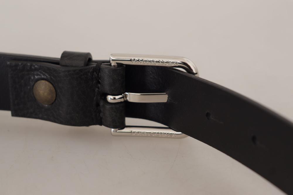 Black Calf Leather Silver Tone Metal Buckle Belt - 80-cm-32-inches