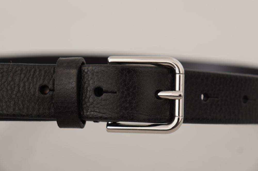 Black Calf Leather Silver Tone Metal Buckle Belt - 80-cm-32-inches