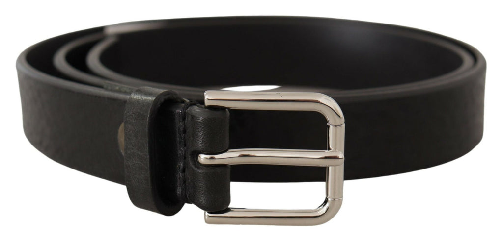 Black Calf Leather Silve...e Logo Metal Buckle Belt - 80-cm-32-inches