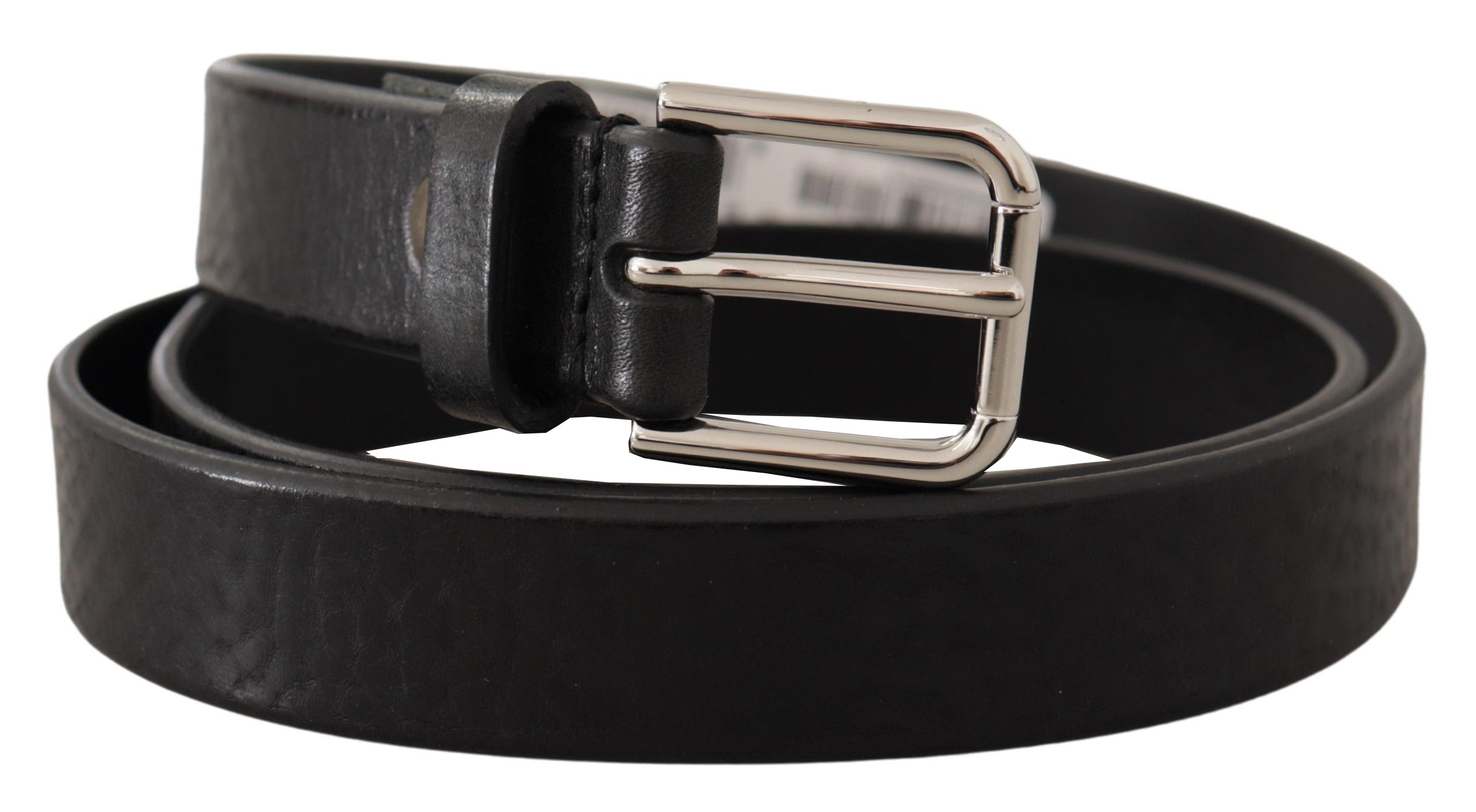 Black Calf Leather Silve...e Logo Metal Buckle Belt - 80-cm-32-inches