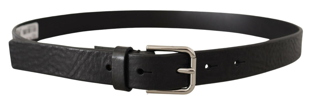 Black Calf Leather Silve...e Logo Metal Buckle Belt - 80-cm-32-inches