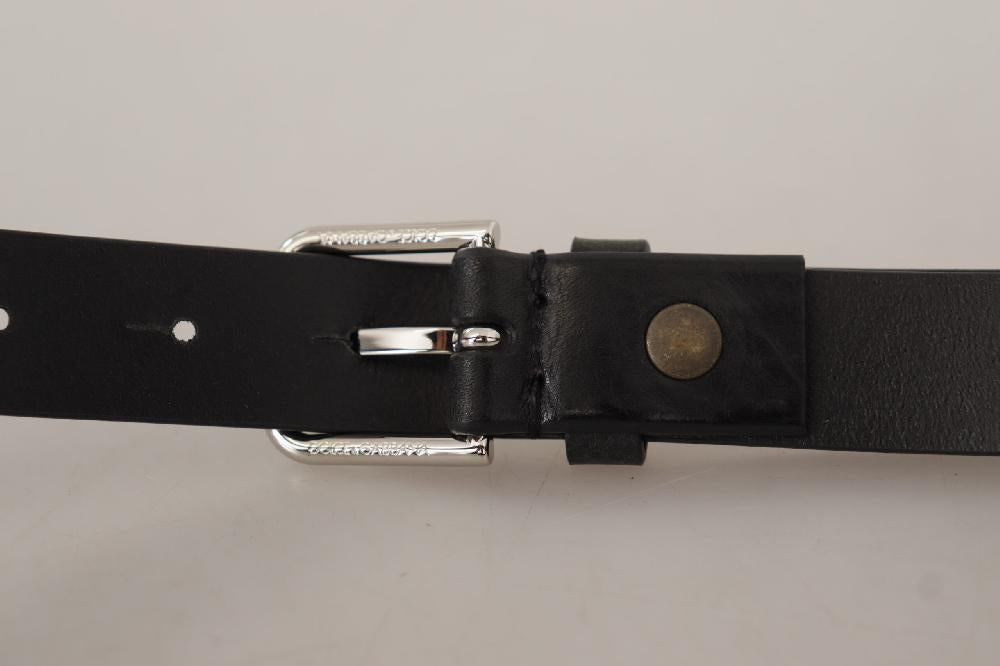 Black Calf Leather Silve...e Logo Metal Buckle Belt - 80-cm-32-inches