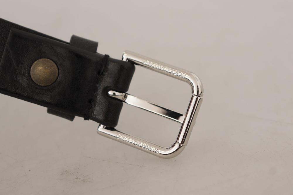 Black Calf Leather Silve...e Logo Metal Buckle Belt - 80-cm-32-inches
