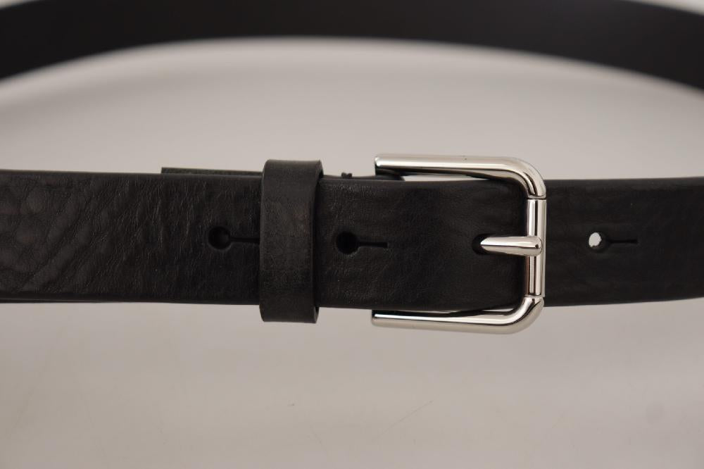 Black Calf Leather Silve...e Logo Metal Buckle Belt - 80-cm-32-inches