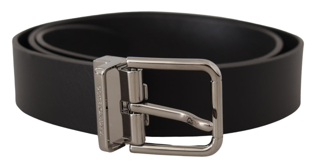 Black Casual Calf Leather Logo Metal Buckle Belt - 85-cm-34-inches