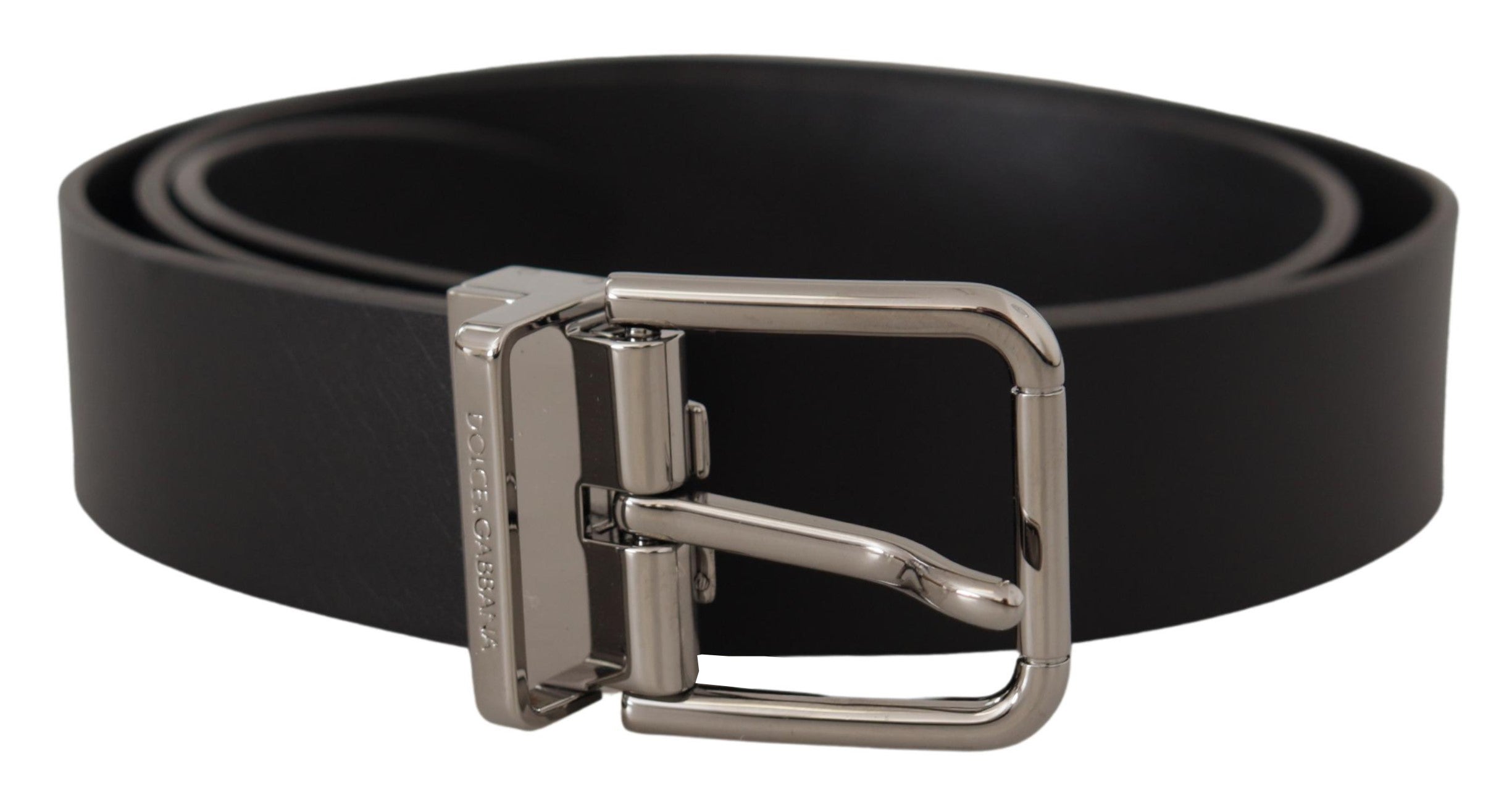 Black Casual Calf Leather Logo Metal Buckle Belt - 85-cm-34-inches