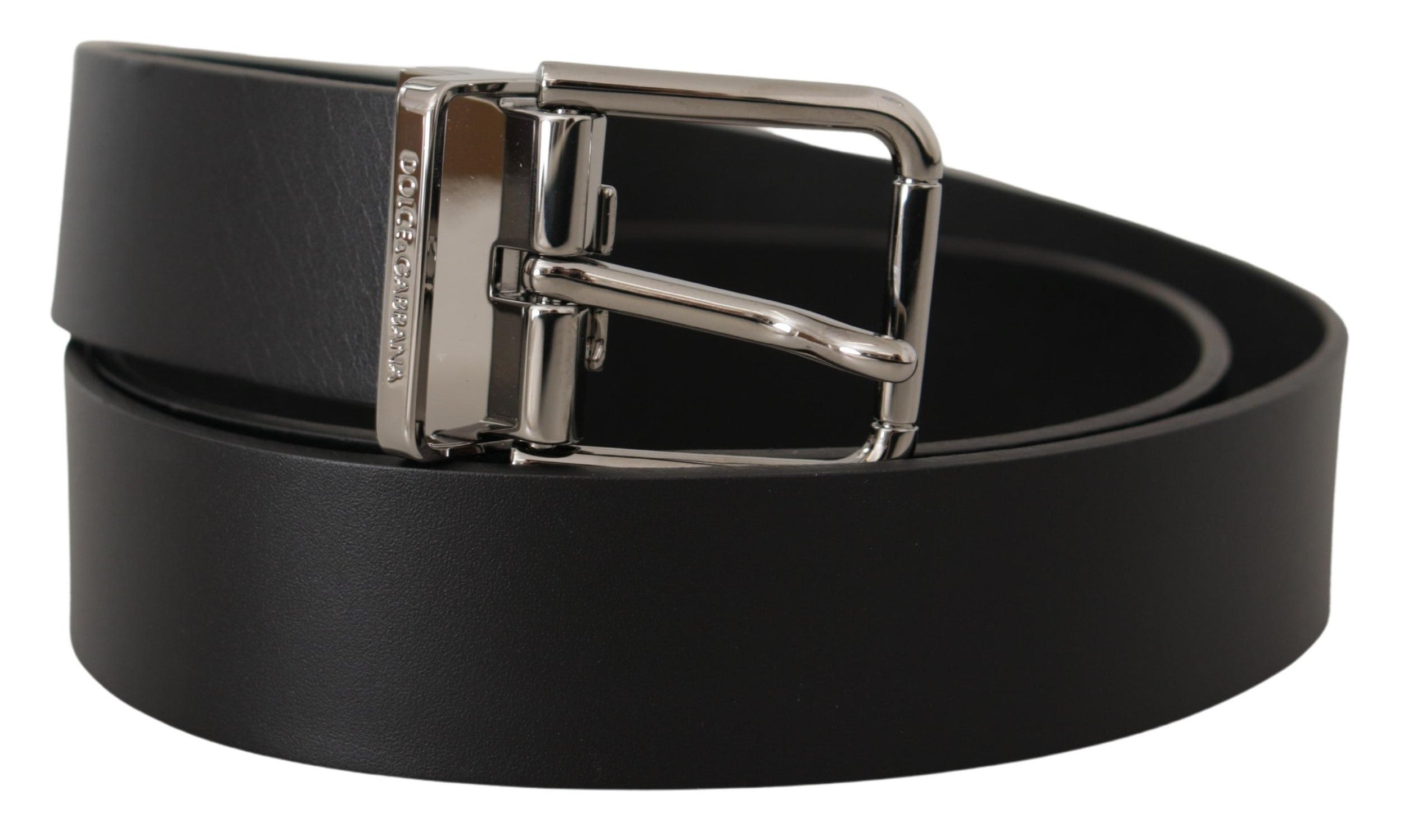 Black Casual Calf Leather Logo Metal Buckle Belt - 85-cm-34-inches