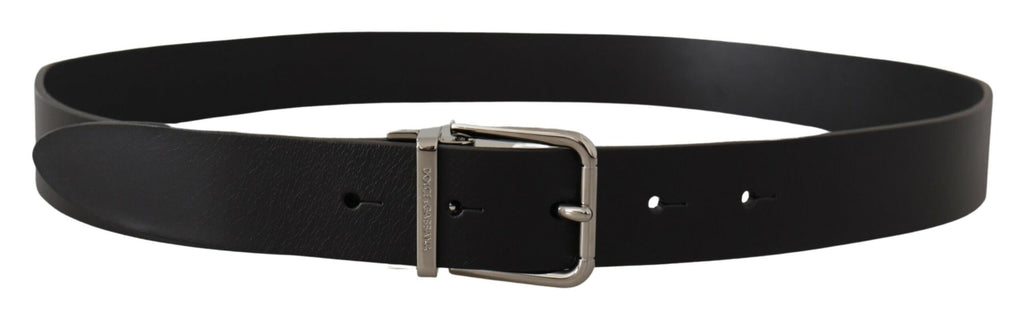 Black Casual Calf Leather Logo Metal Buckle Belt - 85-cm-34-inches