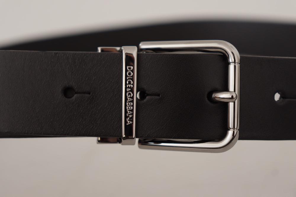 Black Casual Calf Leather Logo Metal Buckle Belt - 85-cm-34-inches