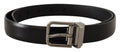 Black Calf Leather Metal Logo Buckle Belt - 85-cm-34-inches
