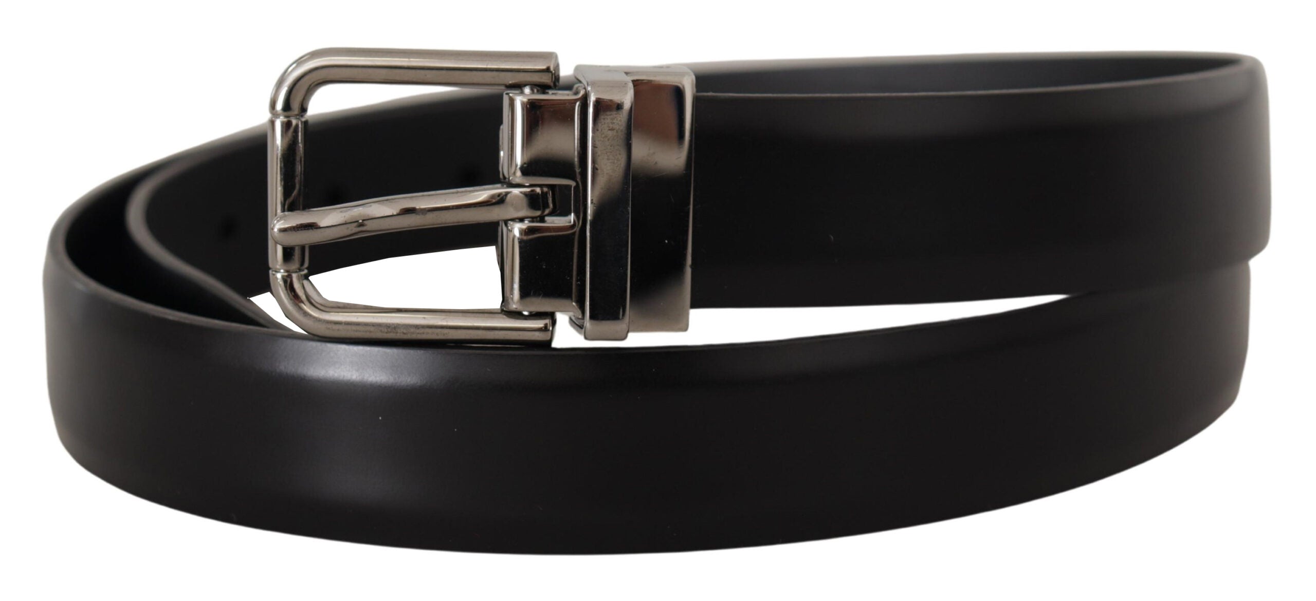 Black Calf Leather Metal Logo Buckle Belt - 85-cm-34-inches