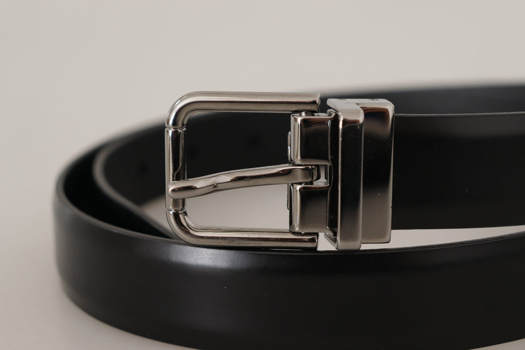Black Calf Leather Metal Logo Buckle Belt - 85-cm-34-inches