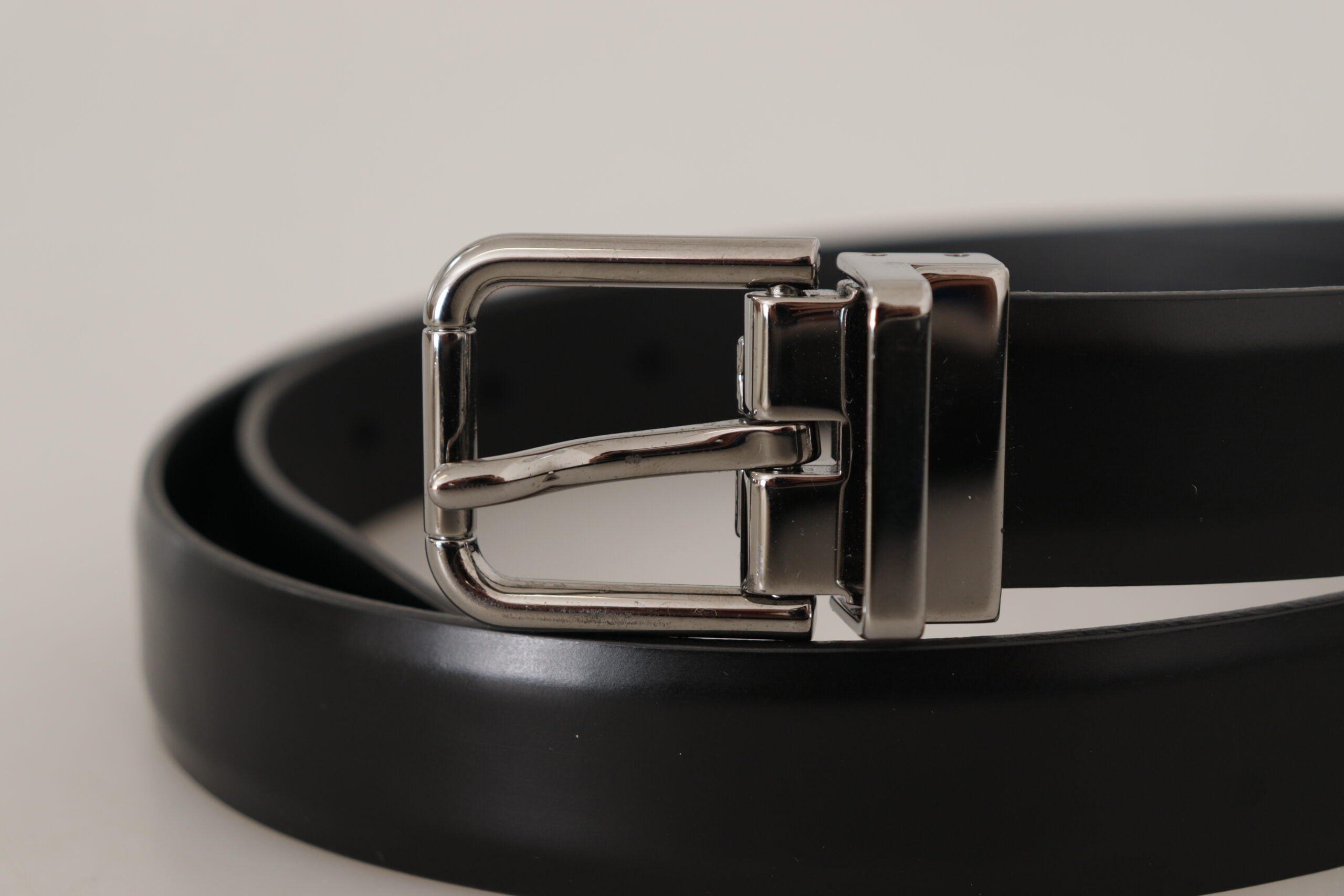 Black Calf Leather Metal Logo Buckle Belt - 85-cm-34-inches