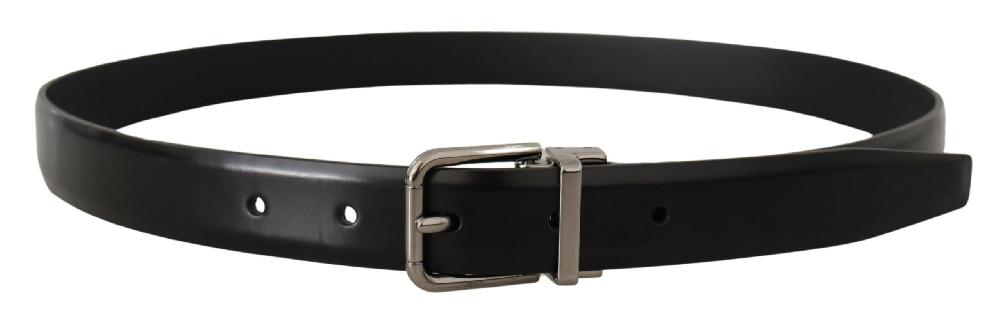 Black Calf Leather Metal Logo Buckle Belt - 85-cm-34-inches