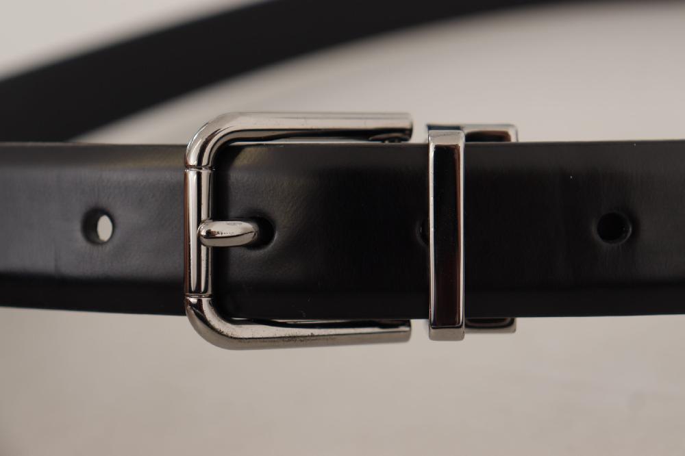 Black Calf Leather Metal Logo Buckle Belt - 85-cm-34-inches