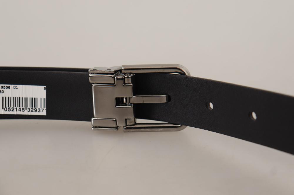 Black Calf Leather Metal Logo Buckle Belt - 85-cm-34-inches
