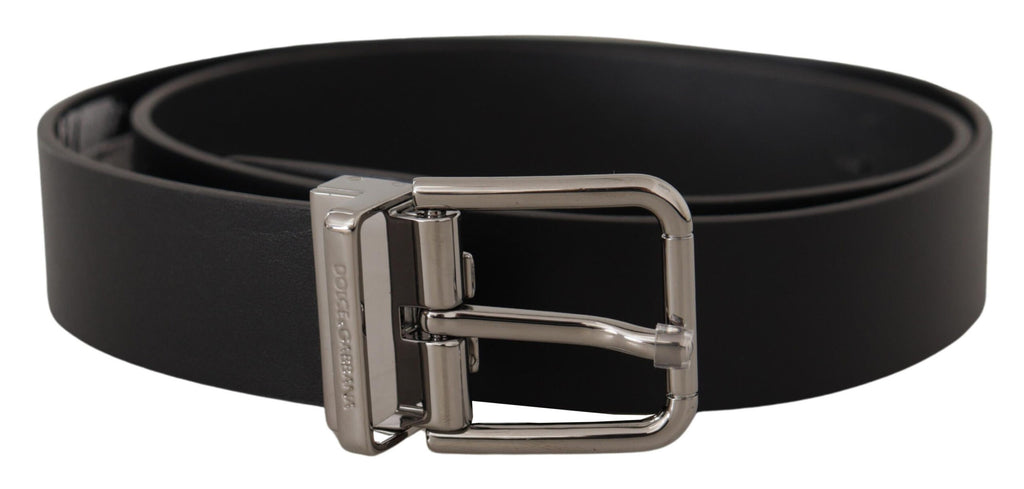 Black Calf Leather Logo Engraved Metal Buckle Belt - 85-cm-34-inches