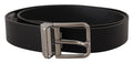 Black Calf Leather Logo Engraved Metal Buckle Belt - 85-cm-34-inches