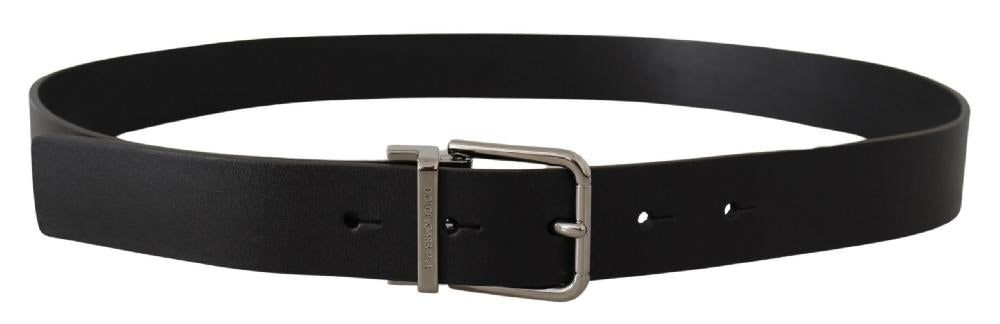 Black Calf Leather Logo Engraved Metal Buckle Belt - 85-cm-34-inches