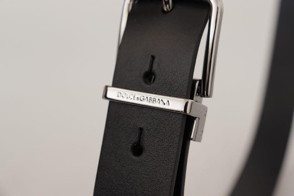 Black Calf Leather Logo Engraved Metal Buckle Belt - 85-cm-34-inches