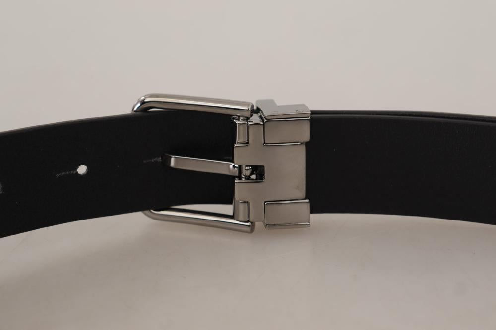 Black Calf Leather Logo Engraved Metal Buckle Belt - 85-cm-34-inches
