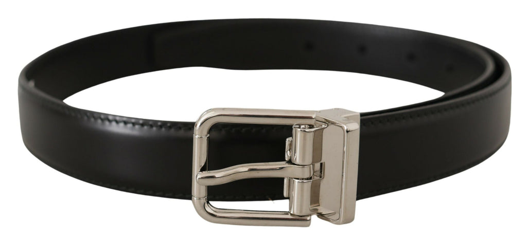 Black Calf Leather Logo Engraved Metal Buckle Belt - 75-cm-30-inches