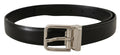 Black Calf Leather Logo Engraved Metal Buckle Belt - 75-cm-30-inches