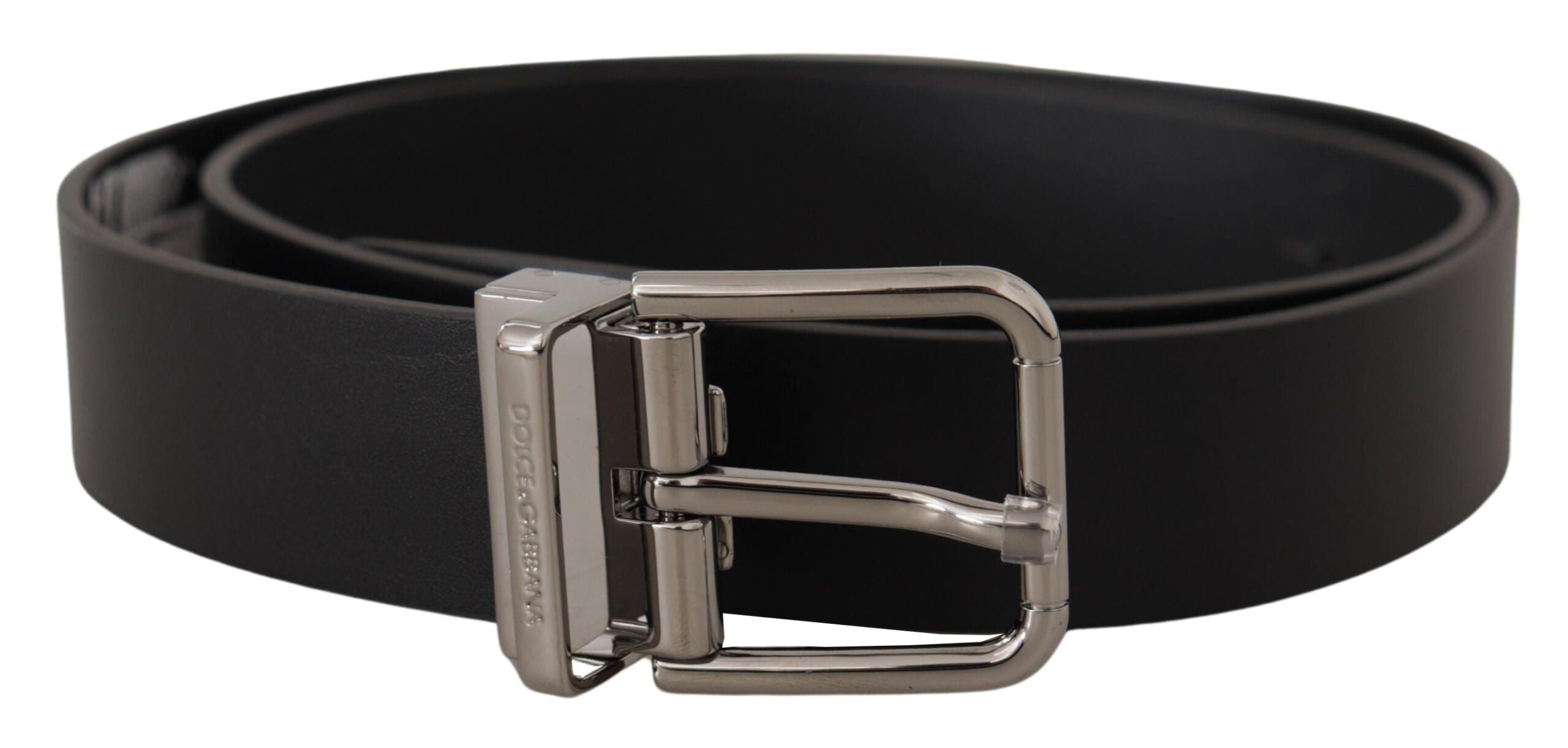 Black Calf Leather Logo Engraved Metal Buckle Belt - 75-cm-30-inches