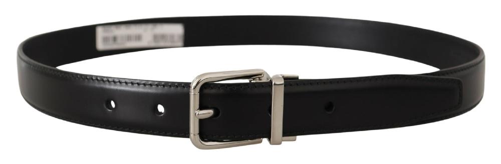 Black Calf Leather Logo Engraved Metal Buckle Belt - 75-cm-30-inches