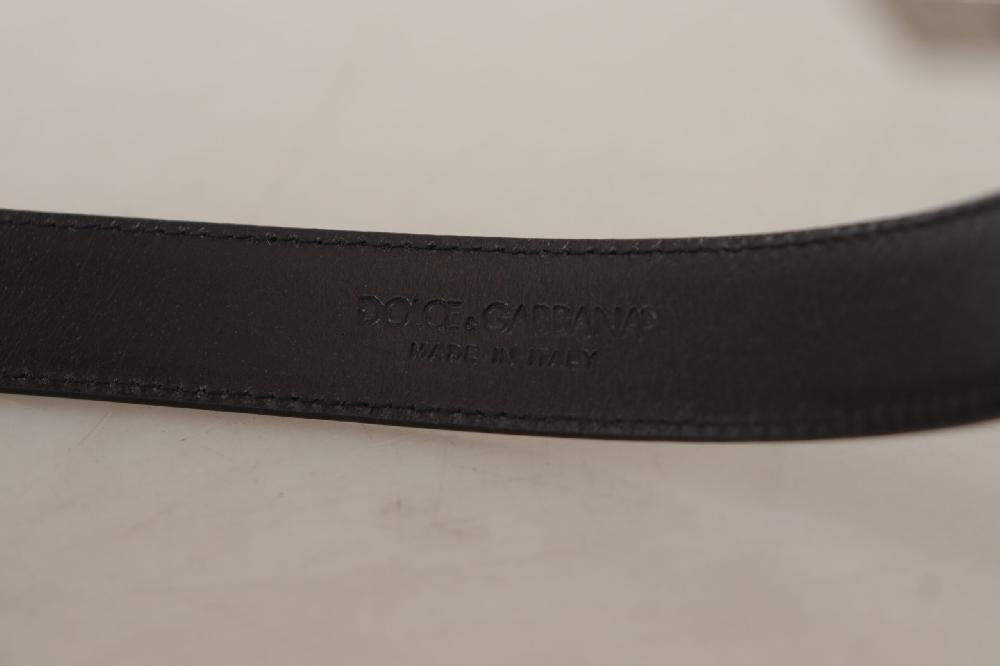 Black Calf Leather Logo Engraved Metal Buckle Belt - 75-cm-30-inches