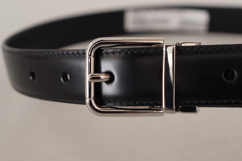 Black Calf Leather Logo Engraved Metal Buckle Belt - 75-cm-30-inches