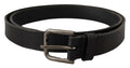 Black Calf Leather Logo Engraved Metal Buckle Belt - 90-cm-36-inches
